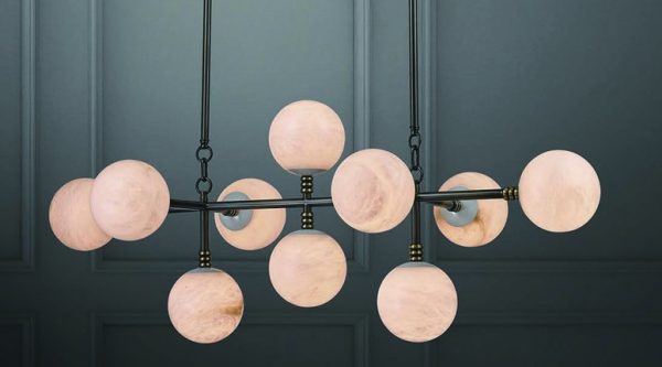 Natural Alabaster Disc Branch Chandelier